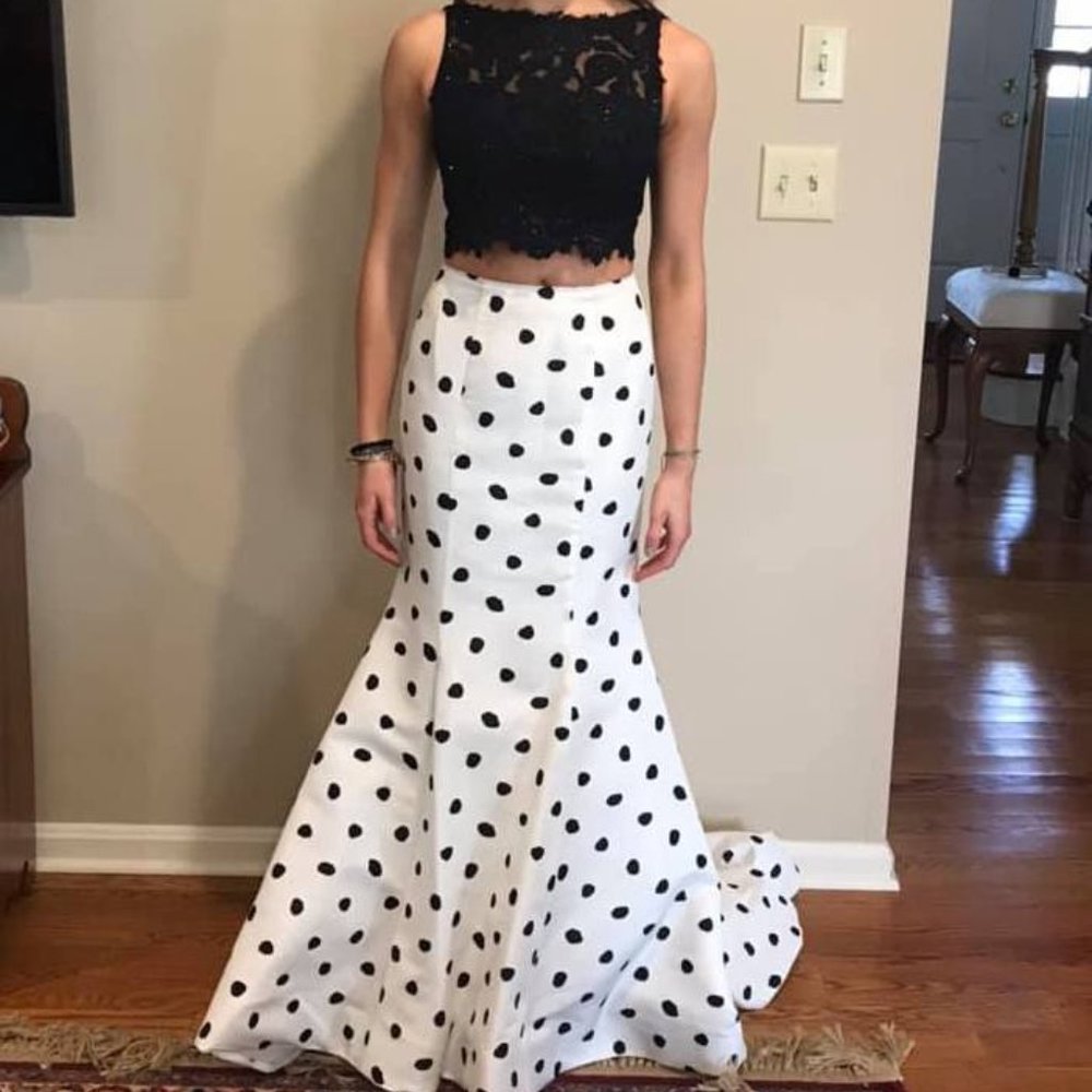 Black & White Polka Dot Sherri Hill 2 Piece Gown